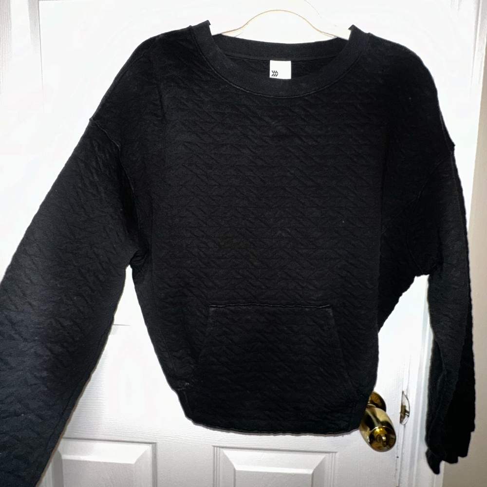 Black Basic Crew Neck Sweater With Pocket